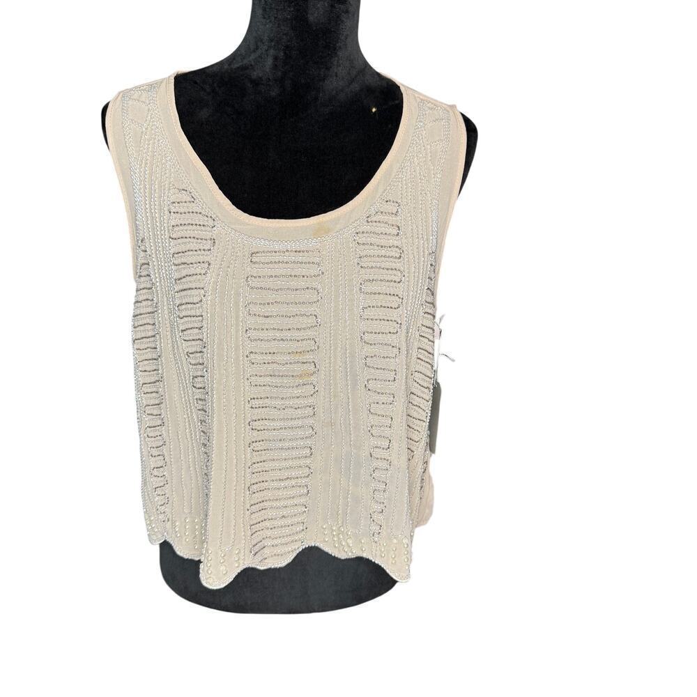 Paper Crane Anthropologie Women's sz Large Vintage Style Crop Sleeveless Beaded